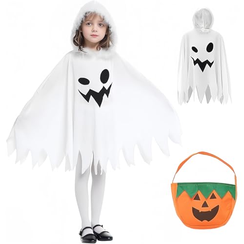 Huifengjie Gespenst Kostüm Kinder, Halloween Geister Kostüm Kinder, Halloween Kostüm Geist Kinder mit Kürbis Tasche, Gespenster kostüm für Halloween Karneval Fasching- Weiß(7–12Jahre) Huifengjie Gespenst Kostüm Kinder, Halloween Geister Kostüm Kinder, Halloween Kostüm Geist Kinder mit Kürbis Tasche, Gespenster kostüm für Halloween Karneval Fasching- Weiß(7–12Jahre) von Huifengjie