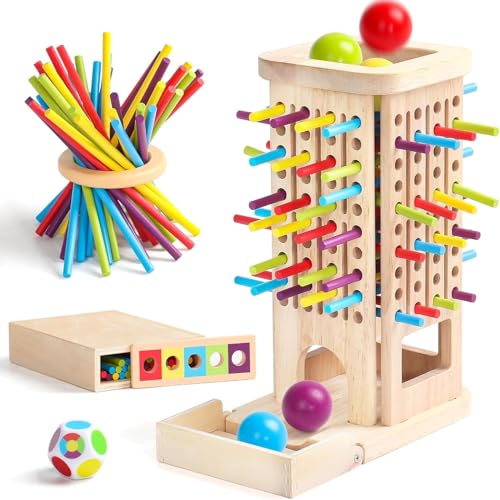 Wooden Tower Sticks Game, 3 IN 1 Brettspiele Lernspiele, Colorful Dice Patience Trainer Set, Montessori Spielzeug ab 3 Jahre Farbe Lernturm Spielzeug, zur Entwicklung Feinmotorik Logisches Denken von Huifengjie