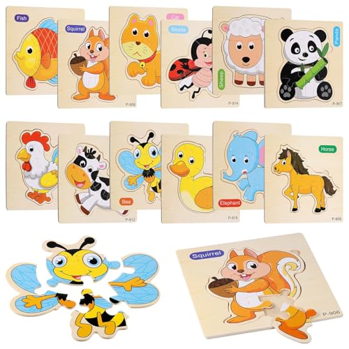 Huiguli Holzpuzzle für Kleinkinder von 1-3 Jahren, 12 Stück Tier Puzzle ab 2, Montessori Spielzeug Holzpuzzle, Lernspielzeug Kinderpuzzle, Geschenk für 1 2 3 jährige Jungen und Mädchen Huiguli Holzpuzzle für Kleinkinder von 1-3 Jahren, 12 Stück Tier Puzzle ab 2, Montessori Spielzeug Holzpuzzle, Lernspielzeug Kinderpuzzle, Geschenk für 1 2 3 jährige Jungen und Mädchen von Huiguli