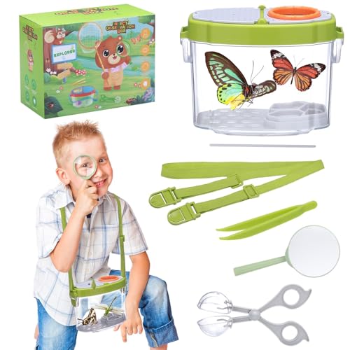 Huiguli Becherlupen für Kinder Set, Lupe Insekten Sammelbox, Insekten Beobachtungsbox Forscherset mit 5X Lupe, Pinzette und Bug Catcher, Kinder Insekten Dose für Outdoor Wissenschaft Natur Erkundung von Huiguli