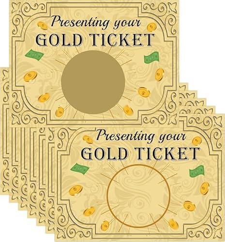 Huipalon 20 Stück Goldene Ticket Urlaub Rubbelkarten Enthüllung mit 30 Rubbelaufklebern Scratch To Reveal Überraschung Geschenk Erstellen Sie Ihren eigenen Rubbelgutschein für Geburtstagsfeiern Huipalon 20 Stück Goldene Ticket Urlaub Rubbelkarten Enthüllung mit 30 Rubbelaufklebern Scratch To Reveal Überraschung Geschenk Erstellen Sie Ihren eigenen Rubbelgutschein für Geburtstagsfeiern von Huipalon
