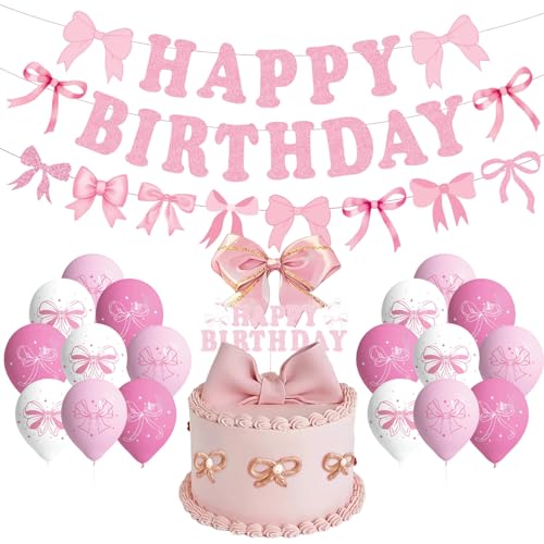 Rosa Schleife Geburtstag Dekorationen 22 Stück Rosa Happy Birthday Banner mit Tortenaufsatz und 18 Luftballons Set Kokette Party Dekorationen für Frauen Mädchen Rosa Schleife Geburtstag Dekorationen 22 Stück Rosa Happy Birthday Banner mit Tortenaufsatz und 18 Luftballons Set Kokette Party Dekorationen für Frauen Mädchen von Huipalon