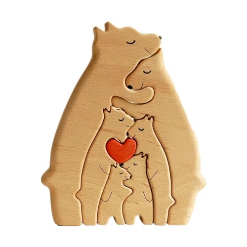 Hujinkan Personalised Wooden Art Puzzle of The Bear Family, Bears Family Wooden Puzzle Sculpture,Bear Family Wooden Art Puzzle, Home Table Decoration Gift for Family Keepsake Gifts,Holz Geschenke von Hujinkan