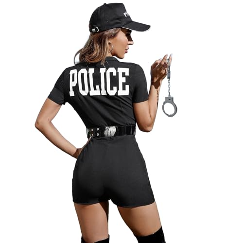 Hujinkan Sexy Polizei Kostüm, Rollenspiel Cop Kostüm, Polizei Kostüm Damen Sexy, Weibliche Uniform, Sexy Kostüme Frauen Karneval Outfit, Charmanter Overall Mit Hut, Gürtel, Handschellen von Hujinkan