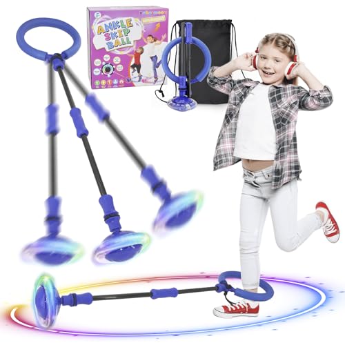 Hukermoon Swing Wheel mit Lichtrad, Springring Fußkreisel Kinder Blinkender Springring, Blinkender Sprungball, Sport Sprungball, Faltbarer Flash Jumping Ball, Knöchelsprungball für Kinder (Blau) von Hukermoon