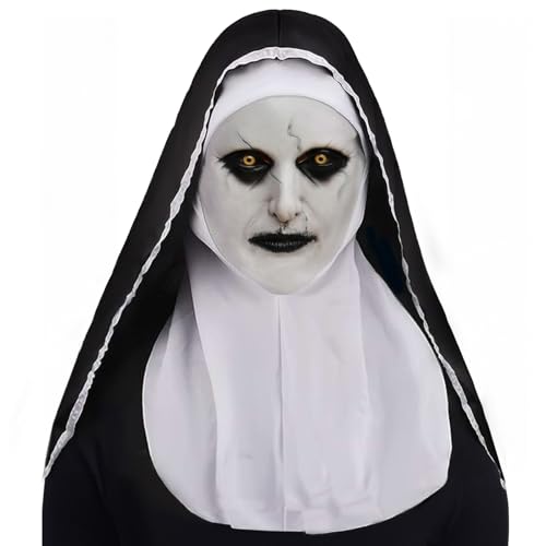 Halloween Maske Halloween Gruselige Nonne Maske Vollkopf Horror Nonne Maske mit Kopftuch Halloween Nonne Cosplay Maske Perfekt für Horror-Events und Karneval Kostümpartys Requisiten (A) von Hulaiyaa