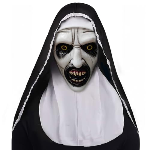 Halloween Maske Halloween Gruselige Nonne Maske Vollkopf Horror Nonne Maske mit Kopftuch Halloween Nonne Cosplay Maske Perfekt für Horror-Events und Karneval Kostümpartys Requisiten (B) von Hulaiyaa