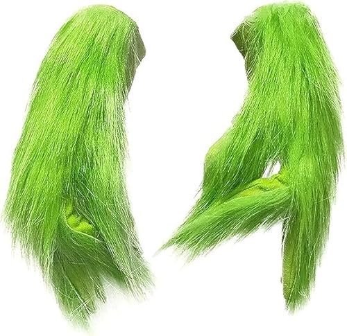 Hulaiyaa Grinch Grüne Pelzige Handschuhe, Weihnachts Grinch Handschuhe, Weihnachten Grüne Monster Hand Schuhe, Erwachsene Halloween Karneval Maskerade Cosplay Kostüm Maske Requisiten von Hulaiyaa