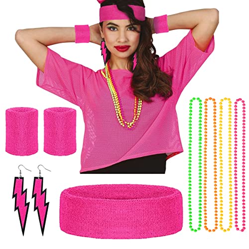 Humairc Karneval Kostüm Damen 80er Jahre Outfit Damen Mädchen Neon Netz Shirt Stirnband Armband Ohrringe Halskette 80er Jahre Accessoires Damen Party Humairc Karneval Kostüm Damen 80er Jahre Outfit Damen Mädchen Neon Netz Shirt Stirnband Armband Ohrringe Halskette 80er Jahre Accessoires Damen Party von Humairc