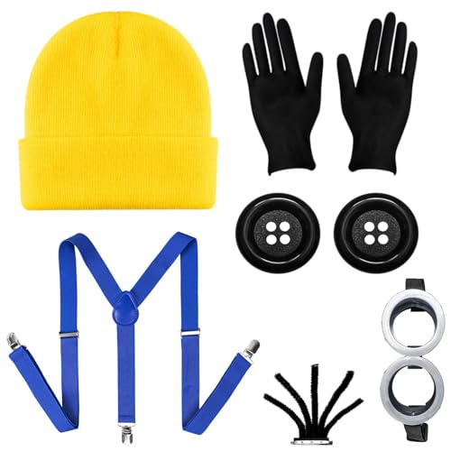 Humairc Cospaly Kostüm Damen Kinder Karneval Mütze Cosplay Brille Handschuhe Knöpfe Hosenträger Karneval Party Karneval Kostüm für Damen Herren Kinder (Blau) Humairc Cospaly Kostüm Damen Kinder Karneval Mütze Cosplay Brille Handschuhe Knöpfe Hosenträger Karneval Party Karneval Kostüm für Damen Herren Kinder (Blau) von Humairc