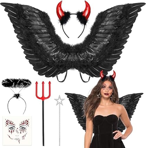 Humairc Karneval Kostüm Damen Mädchen Teufel Kostüm Schwarz Engelsflügel Teufel Hörner Engel Haarreif Tattoo Karneval Kostüm für Damen Mädchen Teufel Kostüm Damen Humairc Karneval Kostüm Damen Mädchen Teufel Kostüm Schwarz Engelsflügel Teufel Hörner Engel Haarreif Tattoo Karneval Kostüm für Damen Mädchen Teufel Kostüm Damen von Humairc
