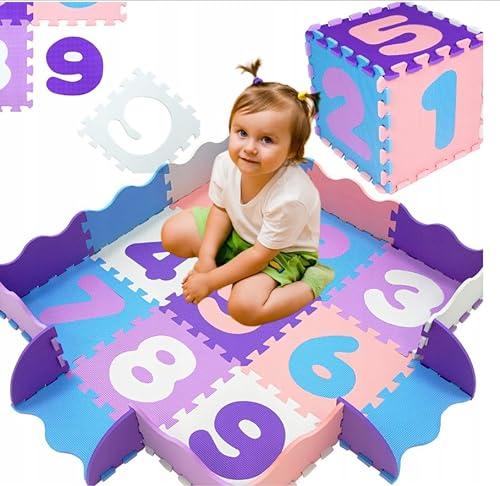Humbi Puzzlematte Eva Schaumstoff für Babys und Kinder Krabbelmatte Spielmatte Fitnessmatte 31.5x31.5 cm Laufstall 95x95 cm (Zahlen/Violettblau) von Humbi