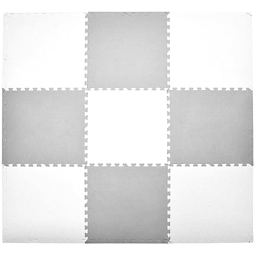 Humbi Puzzlematte Eva Schaumstoff für Babys und Kinder Krabbelmatte Spielmatte Fitnessmatte Schutzmatte Poolmatte Bodenschutz 62 x 62 x 1 cm, 9 Teile (Grau und weiß) von Humbi