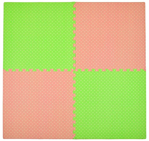 Humbi Puzzlematte EVA Schaumstoff für Babys und Kinder Krabbelmatte Spielmatte Fitnessmatte Schutzmatte Poolmatte Bodenschutz 62x62x1cm 4 Teile rosa/grüne punkte von Humbi