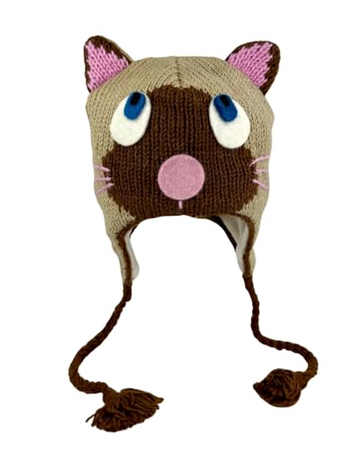 Humble Hilo Handgestrickte Woll-Tiermütze - Einfache Halloween-Kostümmütze für jeden, süße Wintermützen, Braune Katze, Small von Humble Hilo