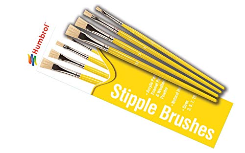 Humbrol AG4306 Pinsel, 4 Stück, Größen, gelb, Stipple Size 3, 5, 7, 10 Brush Pack von Humbrol