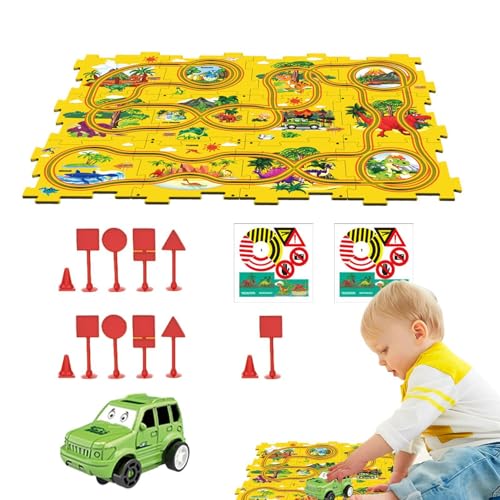 Humdcdy Puzzle-Track-Spielset - 27 Teile Puzzle Autoschiene,Langlebiges Montessori-Spielzeug, multifunktionale Puzzle-Bahn für Spaß, Jungen, Mädchen ab 3 Jahren von Humdcdy