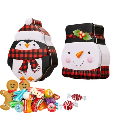 Humdcdy Weihnachts-Süßigkeitendosen,Schneemann-Pinguin-Dosen für Süßigkeitenboxen | Wiederverwendbare Leere Dosen mit Weihnachtsmotiv und Deckel für Kekse, Süßigkeiten, Schokolade, Tee von Humdcdy