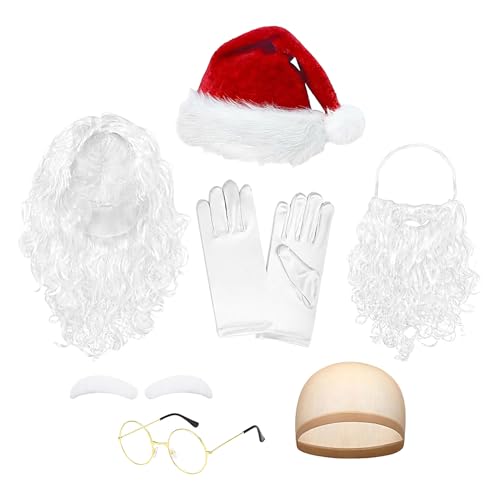 Humdcdy Weihnachtsmannmütze und Bart | Weihnachts-Weihnachtsmann-Cosplay-Outfit-Zubehör | Weihnachts-Rollenspiel-Zubehör für Jugendliche, Ehemann, Tochter von Humdcdy