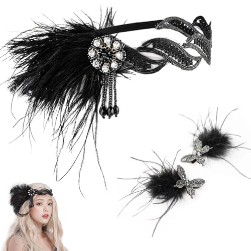 1920er Flapper Stirnband, Gatsby Kostüm Accessoires,Dynamische Schmetterling Feder Pony Clip,20er Jahre Thema Cocktail Haar-Accessoires Damenmode Vintage Feder Kristall Haarbänder für Party,Hochzeit 1920er Flapper Stirnband, Gatsby Kostüm Accessoires,Dynamische Schmetterling Feder Pony Clip,20er Jahre Thema Cocktail Haar-Accessoires Damenmode Vintage Feder Kristall Haarbänder für Party,Hochzeit von Hundredweat