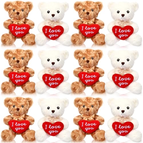 Hungdao 12 Stück Valentinstagsbären, 25,4 cm, weiche Plüschbären, niedliche Stofftiere, romantisches Geschenk für Valentinstag, Freundin, Geburtstag, Hochzeit, Jahrestag, Muttertag (Herz) von Hungdao
