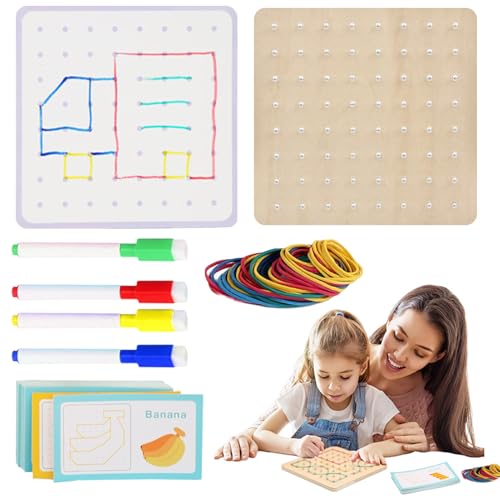 HunicandIU Gummibandbrett | Puzzle-Brett für Kinder - Hölzerne Geoboards mit Gummibändern, Lernspielzeug Geschenk für und Mädchen HunicandIU Gummibandbrett | Puzzle-Brett für Kinder - Hölzerne Geoboards mit Gummibändern, Lernspielzeug Geschenk für und Mädchen von HunicandIU