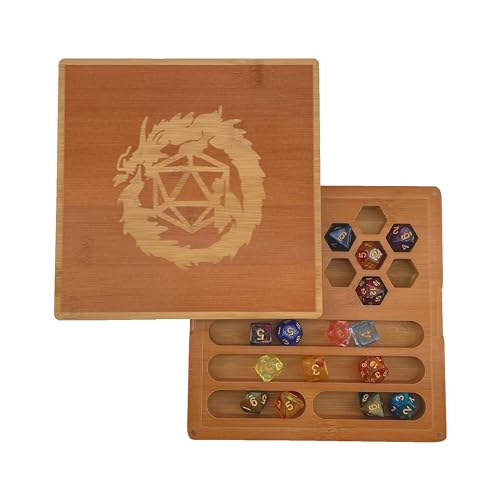 Hunmor 2-in-1-DND-Würfeltablett, Würfelbox Dice Box DND Würfelbrett 19x19cm Würfelunterlage Bambus mit Würfelteller Würfelschale und Vorratsbehälter ideal für Dungeons and Dragons (D&D) von Hunmor