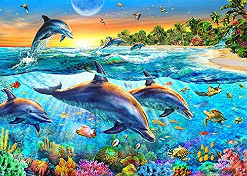 Adult Puzzle Classic Puzzle 1000 Stück DIY Modern Home Decor Festival Geschenk Wandkunst -Beautiful Dolphin Sunset Landscape von Hunnry