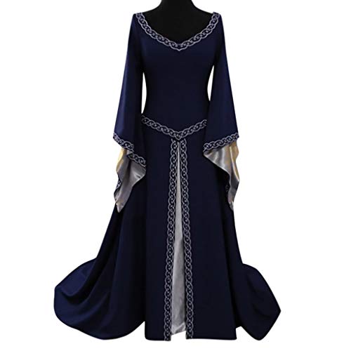 Huoghebg Mittelalter Kleid Damen Renaissance mit Trompetenärmel Party Kostüm bodenlang Vintage Retro Costume Cosplay Damen Bauern-Chemise Halloween-Kostüm Gothic-Kleid Prinzessinnenkleid von Huoghebg
