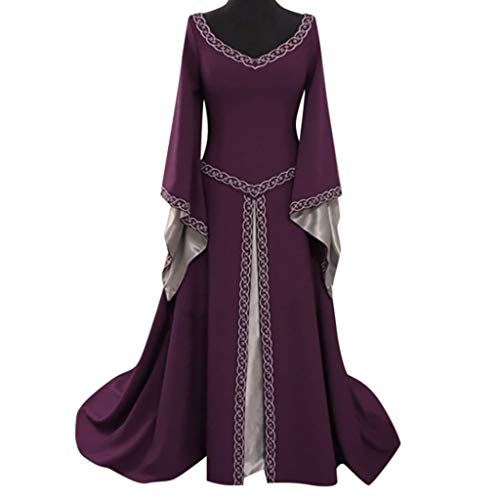 Huoghebg Mittelalter Kleid Damen Renaissance mit Trompetenärmel Party Kostüm bodenlang Vintage Retro Costume Cosplay Damen Bauern-Chemise Halloween-Kostüm Gothic-Kleid Prinzessinnenkleid von Huoghebg