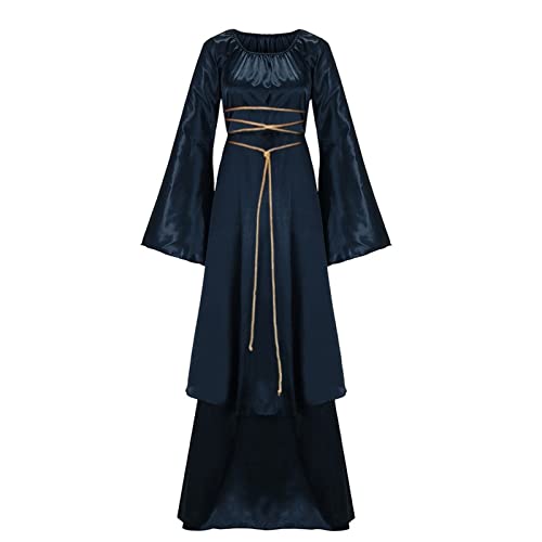 Mittelalter Kleid Damen Retro-Stil Halloween Einfarbige Kleider mit Trompetenärmel Renaissance Kostüme Mittelalter Prinzessin Kleidung Partykleid Karneval Cosplay Party Maxikleid Kostüm von Huoghebg
