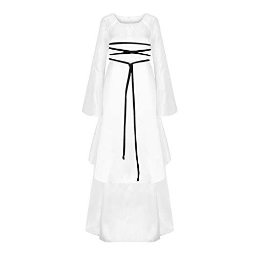 Mittelalter Kleid Damen Retro-Stil Halloween Einfarbige Kleider mit Trompetenärmel Renaissance Kostüme Mittelalter Prinzessin Kleidung Partykleid Karneval Cosplay Party Maxikleid Kostüm von Huoghebg