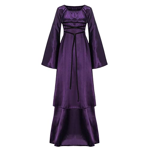 Mittelalter Kleid Damen Retro-Stil Halloween Einfarbige Kleider mit Trompetenärmel Renaissance Kostüme Mittelalter Prinzessin Kleidung Partykleid Karneval Cosplay Party Maxikleid Kostüm von Huoghebg