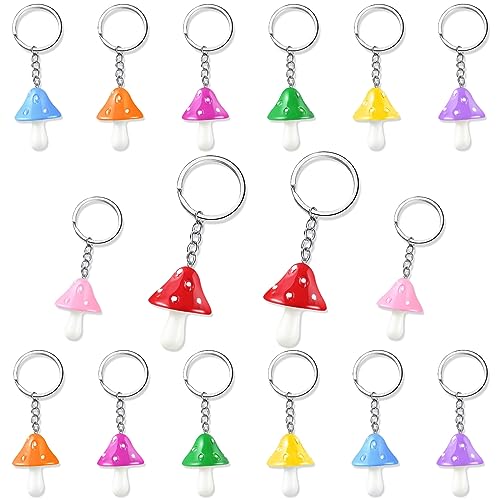 Huquary 16-teiliges Pilz-Schlüsselanhänger-Set, bunt, niedlich, Cartoon-Charm-Schlüsselanhänger, Pilz-Zubehör, Lebensmittel-Anhänger, Pflanzenschmuck, Geschenk für Tasche, Auto-Ornamente, Ostertag, von Huquary