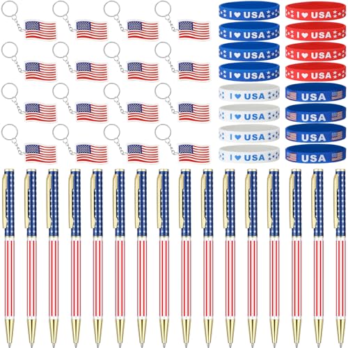Huquary 48 Stück Kugelschreiber mit amerikanischer Flagge, patriotische Silikon-Armbänder, USA-Flagge, Schlüsselanhänger für Zuhause, Schule, Büro, Unabhängigkeitstag, Gedenkstätte, Veteranentag, von Huquary