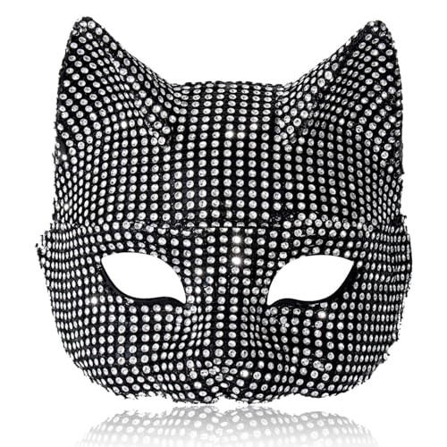 1 PCS -Katzenmaske für Frauen, 7, 5 x 6, 3 Zoll halb Gesichts glänzender schwarzer Fox -Cosplay -Maske mit Strass und weich von Huraoerrrr