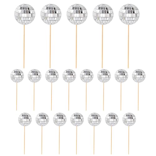 20pcs Disco Ball Cake Topper, 2 Größe Mini Disco -Bälle mit Holzstock zum Geburtstag 1970er Themenpartyzubehör von Huraoerrrr