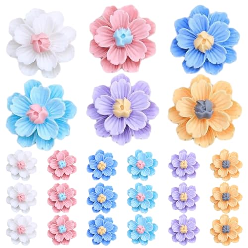 24 pcs Blumen Cupcake Topper farbenfrohe Harz Blumenform Dekorationen für Kinder Geburtstagsthema Party Hochzeit Ostern von Huraoerrrr