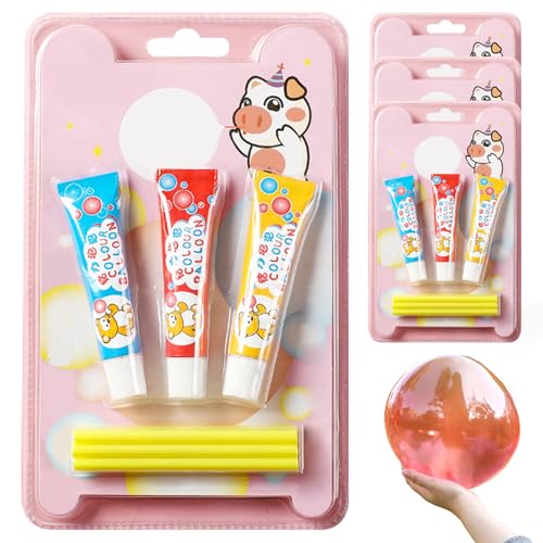 Huraoerrrr 4 Sets Plastikblasen mit Stroh-, sicherer und lustiger Blasblasenspielzeug für Kinder, tragbar für Schule, Party, Innen-, Außengeschenke, Geburtstagsgeschenke von Huraoerrrr