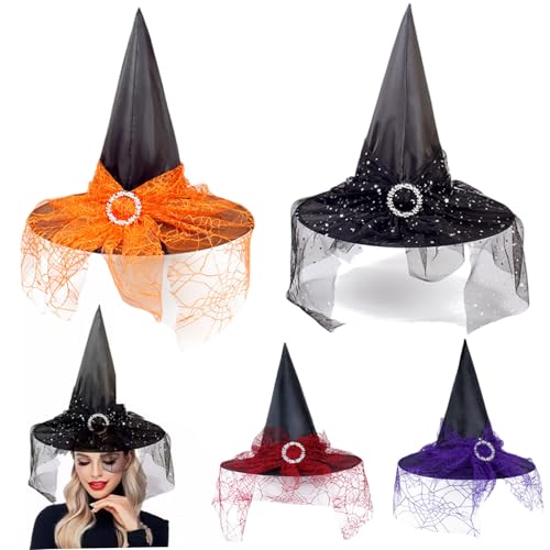 4PCS Kids Witch Hut Lace Girls Halloween Wizard Hut mit glänzender kleiner runder Schnalle für Dekoration Witch Kostüm für Halloween Cosplay Party von Huraoerrrr