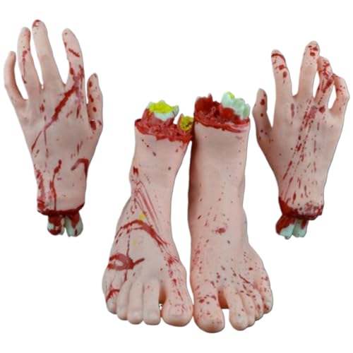 4pcs Halloween Hände Set, 1 Paar getrennte Hand und 1 Paar Füße Horror Bloody Plastic Body Teile Dekor Dekor 4pcs Halloween Hände Set, 1 Paar getrennte Hand und 1 Paar Füße Horror Bloody Plastic Body Teile Dekor Dekor von Huraoerrrr