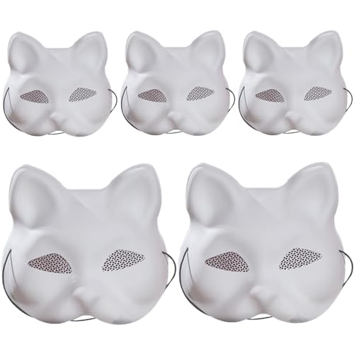 5-pcs 7x7x3-Zoll-Katzenmaske mit Augennetz zum Malen, Therian Maske mit elastischen Gurt Pelzig DIY für Cosplay Halloween 5-pcs 7x7x3-Zoll-Katzenmaske mit Augennetz zum Malen, Therian Maske mit elastischen Gurt Pelzig DIY für Cosplay Halloween von Huraoerrrr