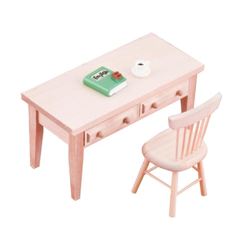 Huraoerrrr Dollhouse Chair 1 Set Miniature Dollhouse Furniture 1/12 Scale Accessories Include Wooden Table and Chair Simulation Book Desk Miniatures for Accesso von Huraoerrrr
