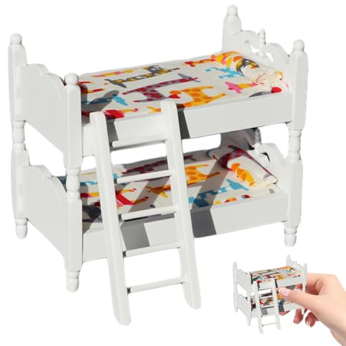 Huraoerrrr 1/12 Scale Dollhouse Bett 5.4x3.2x4.7 '' Holz Mini Puppe Etagenbett Exquisite realistische Puppenhaus mit Leiter für Schlafzimmer Kinderzimmer und Dekor Style 2 von Huraoerrrr