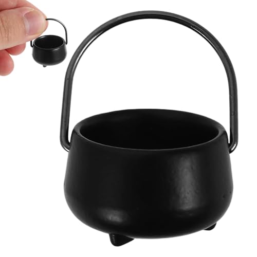 Huraoerrrr 1:12 Skala Mini Kessel mit Griff Legierung Witch Kesselkessel für Dollhouse Decor Halloween Party Gunst Schwarz von Huraoerrrr