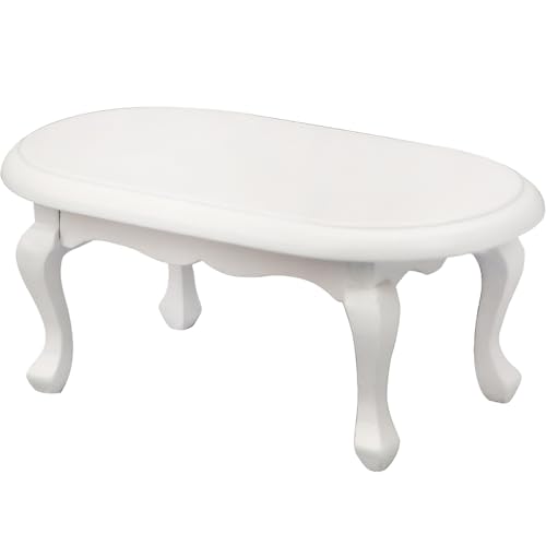 Huraoerrrr 1:12 Skala Miniaturtisch, hölzerne elliptische Puppenhaustisch, DIY Wohnzimmermöbel für Doll House, Weiß von Huraoerrrr