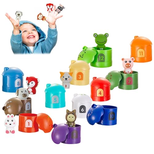 Huraoerrrr 12 niedliche Tierspielzeug für Kleinkinder 1-3, Zählen und Farben Lernen sensorische Spielzeuge, glatt für Jungen, Mädchen, Mädchen von Huraoerrrr