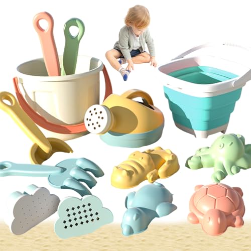 Huraoerrrr 13pcs Kids Beach Toys Set mit zusammenklappbarem Eimer, Sandformen, Rake & Schaufeln für Alter 3+, Geschenk, Geschenk von Huraoerrrr