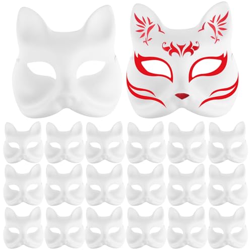 Huraoerrrr 20pcs Fox Maske, DIY -Lackier weiße Tiermaske mit Riemen für Party Maskerade Kostüm Halloween Cosplay Accessoires von Huraoerrrr