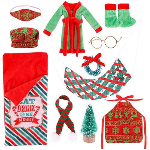 Huraoerrrr 24 Tage Elf Kit, Weihnachts -Elf -Kit Süßes Mini -Accessoires mit Schlafsack Bademantel Hutgläser Eyepatch Schal Hängematte Puppenzubehör für Puppendekoration Style 2 von Huraoerrrr